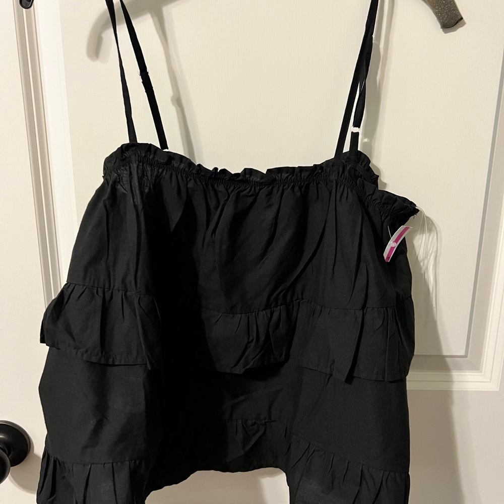 HT 360 Collective Black Ruffled Tank Top NWOT Medium Cotton